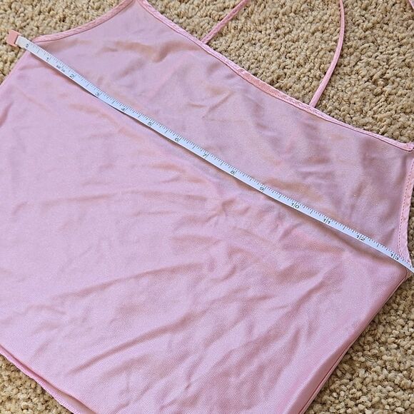 Pink Backless Crop Camisole Top one size as is silky pj feminine lingerie tank - Picture 11 of 12